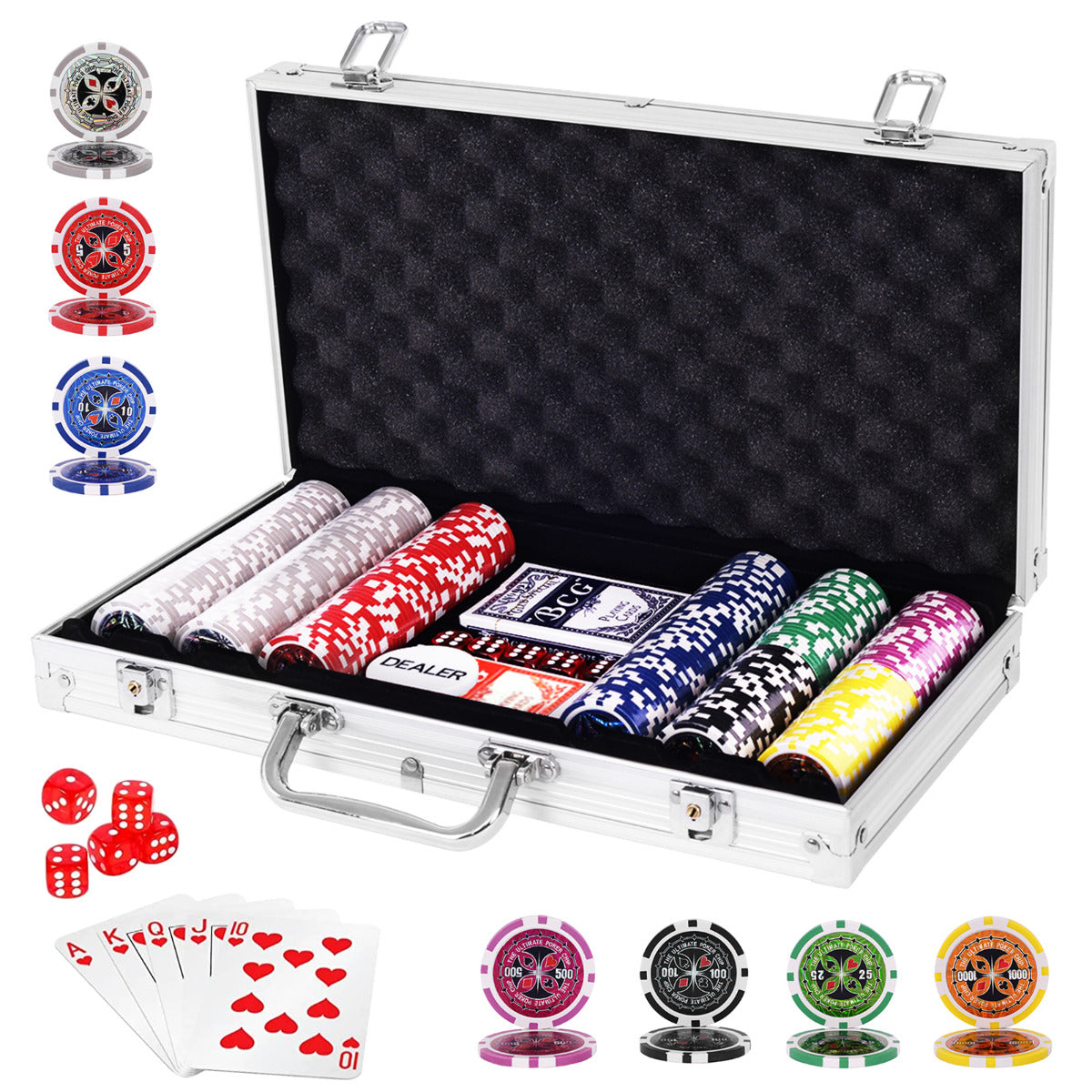 Poker Chips Set in Aluminium Case Texas Hold’em Poker Set-Silver