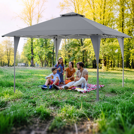 395 x 395 cm Pop up Canopy Tent with Vented Top and 8 Drainage Holes-Grey
