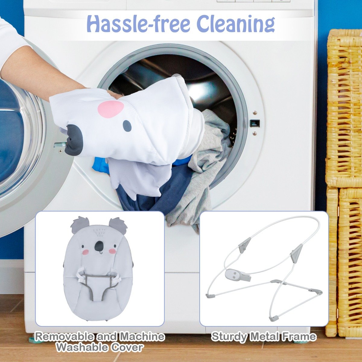 Portable Baby Bouncer with Detachable Toy Bar for Babies 0-6 Months Old up to 9 kg-Grey