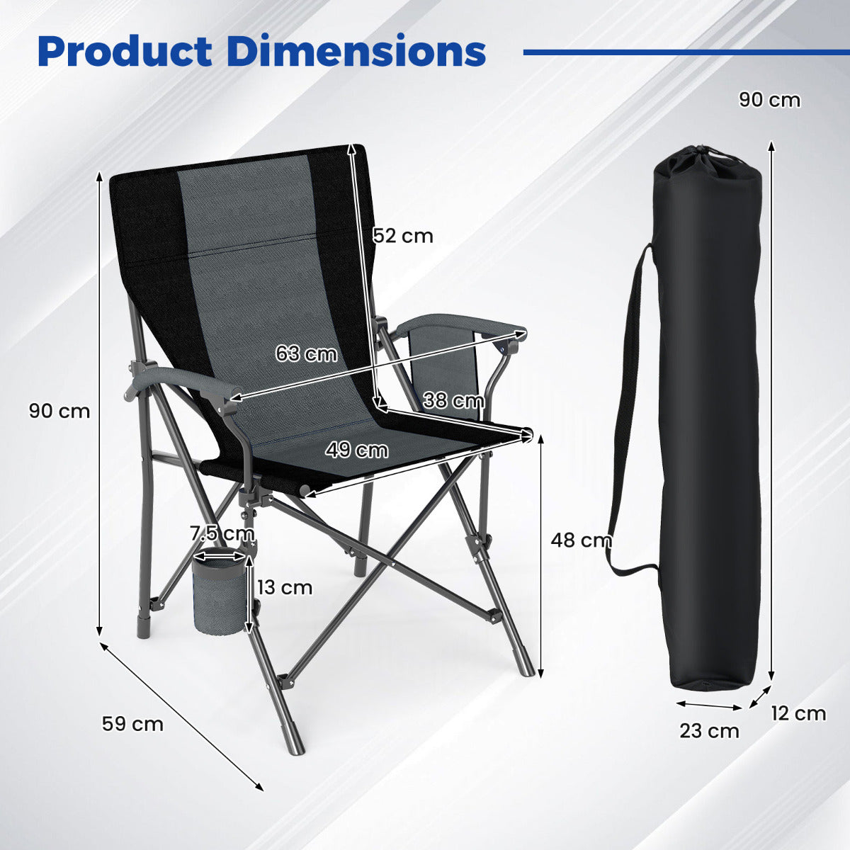 Portable Camping Chair Outdoor Folding Oxford Cloth Chair-Black-1 Piece