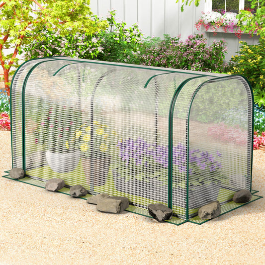 Portable Garden Patio Greenhouse with Roll-up Zipper Door and Waterproof Sun-Protective PE Cover-White