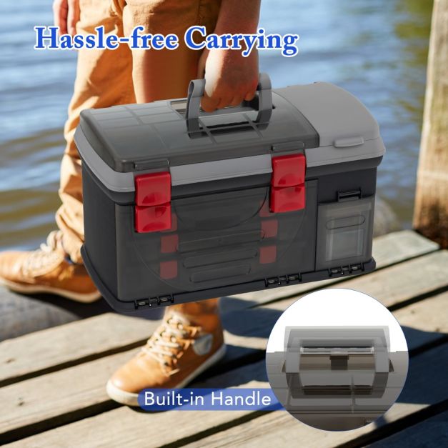 Portable Large Tackle Fishing Box with 3 Customizable Boxes and Side Storage Box