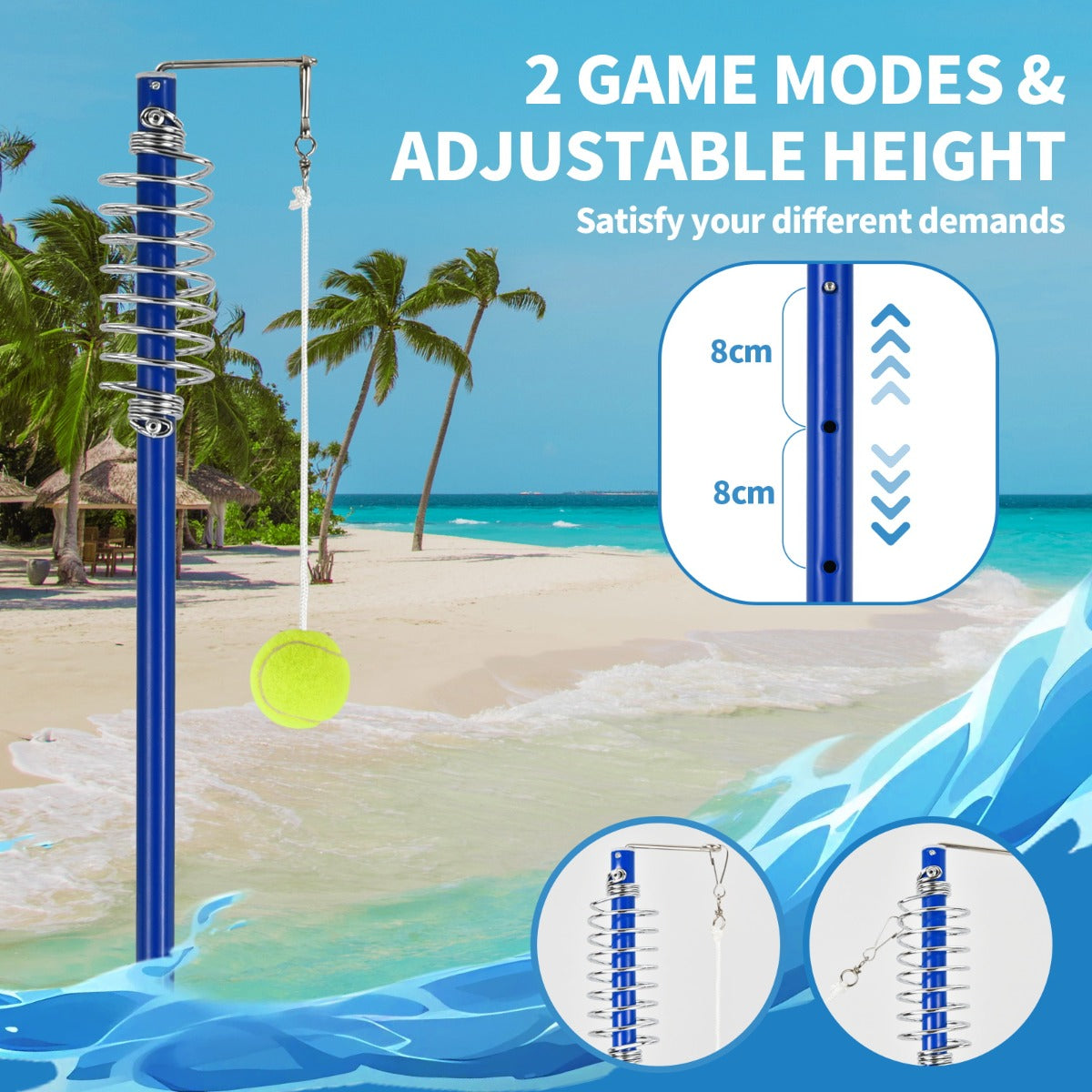3-Level Height-Adjustable Portable Tetherball Set with Ball