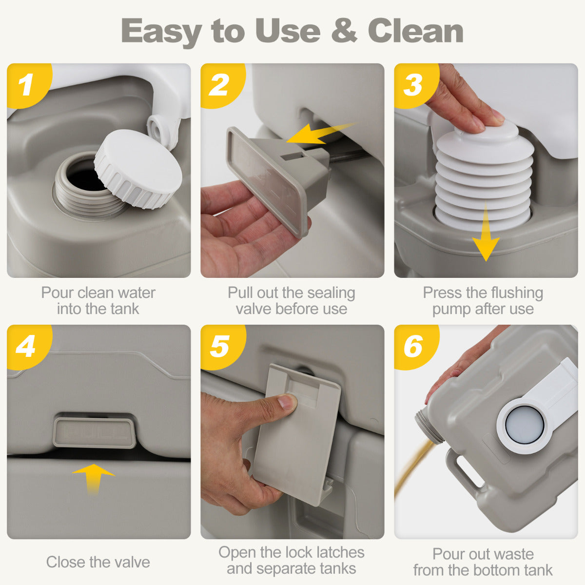 Portable Toilet with 20 L Waste Tank and Flush Pump