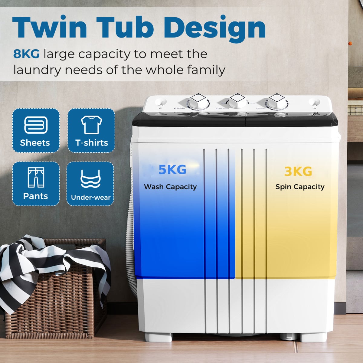 Portable Washing Machine with Drain Pump for Apartment Dorm-Black
