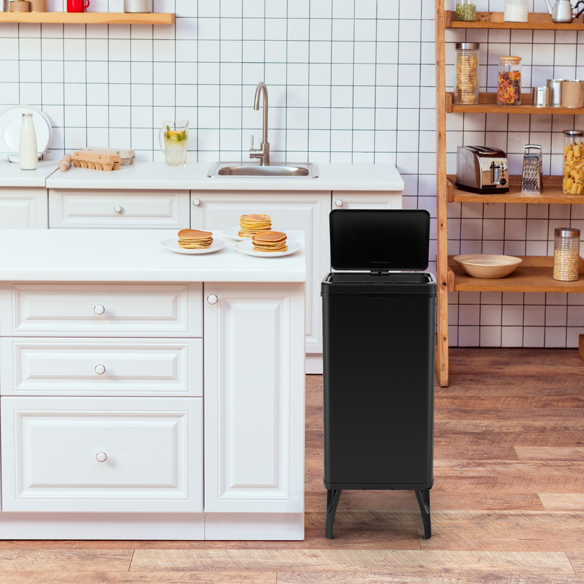 50L Stainless Steel Trash Can Automatic Motion Sensor Garbage Bin-Black