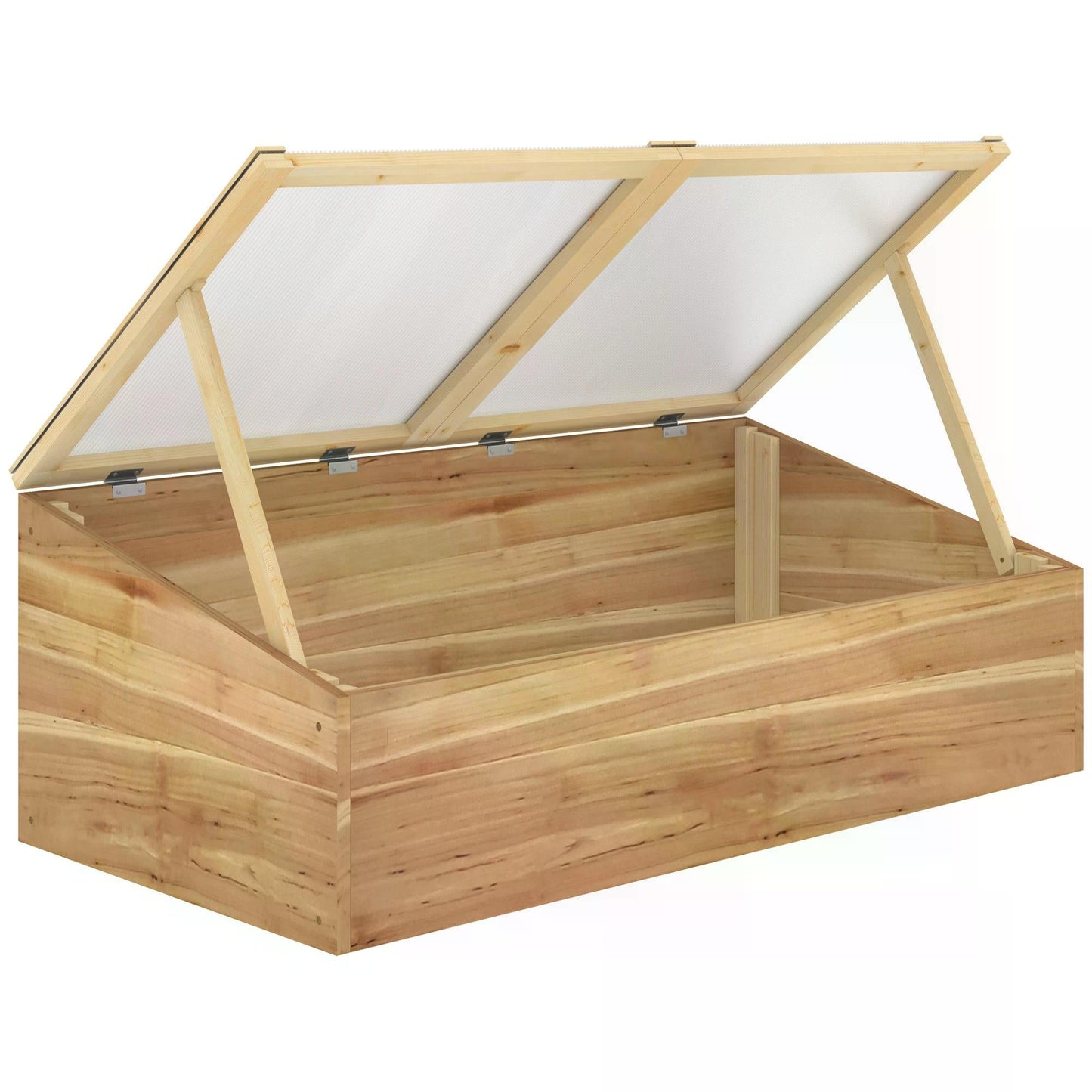 Outsunny Wooden Cold Frame Greenhouse Garden Polycarbonate Grow House with Independent Openable Top Covers for Flowers, Vegetables, Plants, 100 x 50 x 36 cm, Natural
