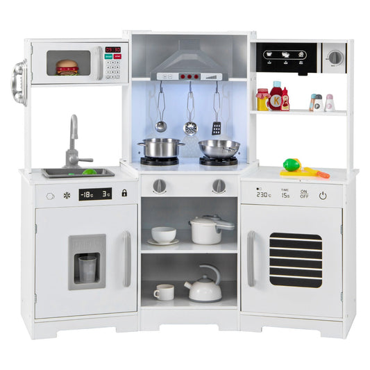 Wooden Pretend Play Kitchen with Real Sounds and Lights-White