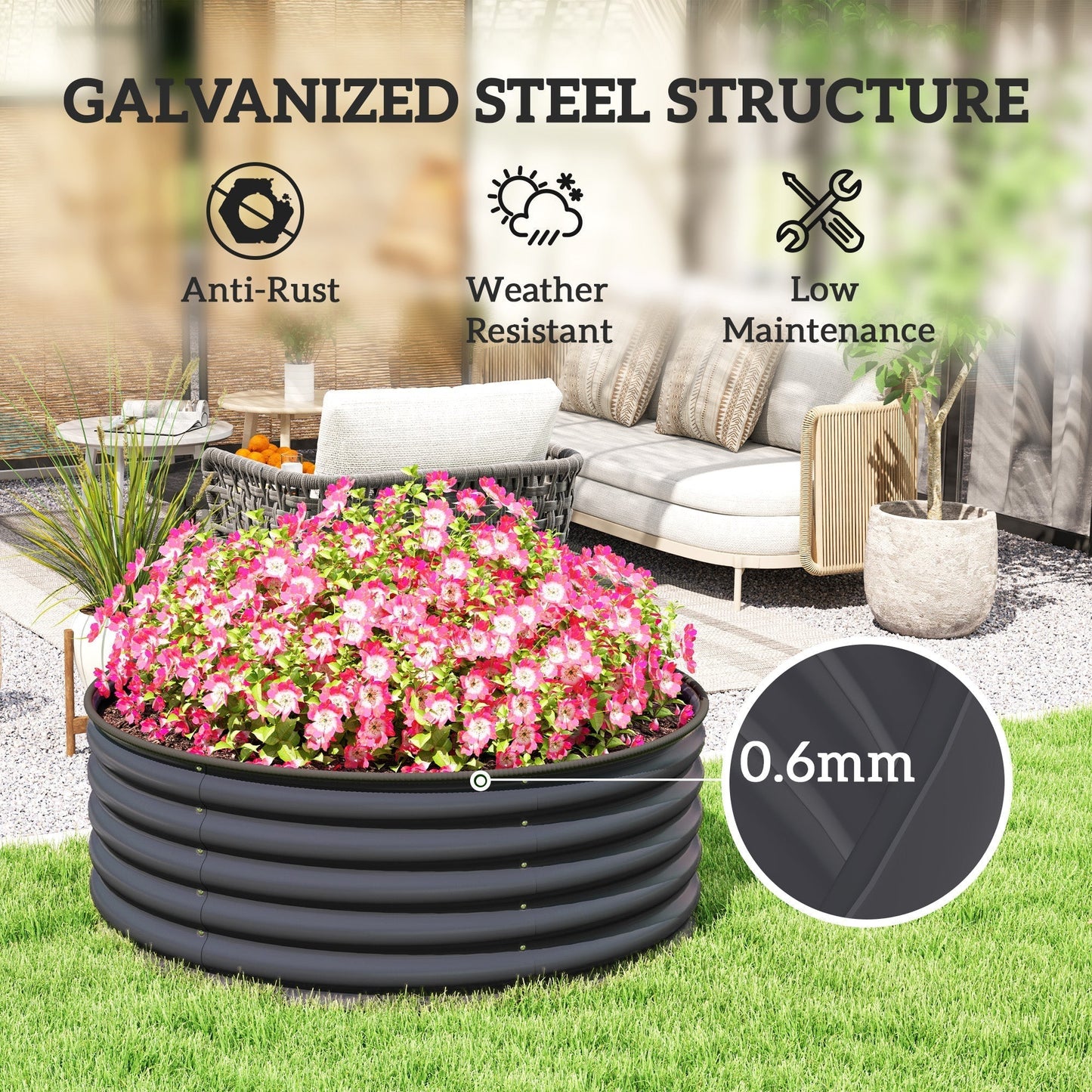Outsunny Galvanised Raised Garden Bed with Safety Edging in Dark Grey, image 5