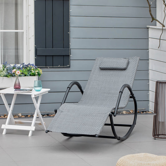 Outsunny Zero Gravity Rocking Lounge Chair Rattan Effect Patio Rocking Chair w/ Removable Pillow Recliner Seat Breathable Texteline - Grey