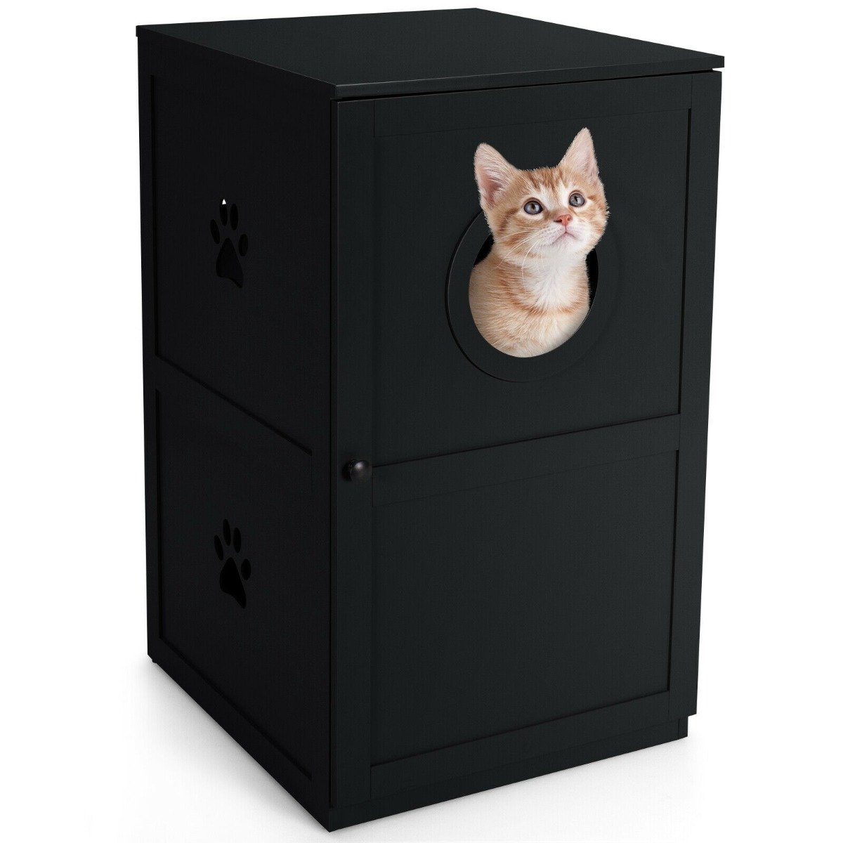 2-Tier Kitty Hidden Washroom Toilet with Entrance Hole and Door-Black