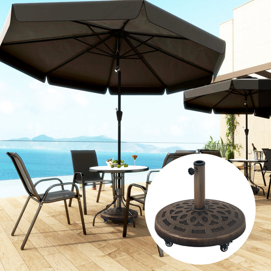 Outsunny 21kg Resin Garden Parasol Base with Wheels in Bronze Tone, image 2