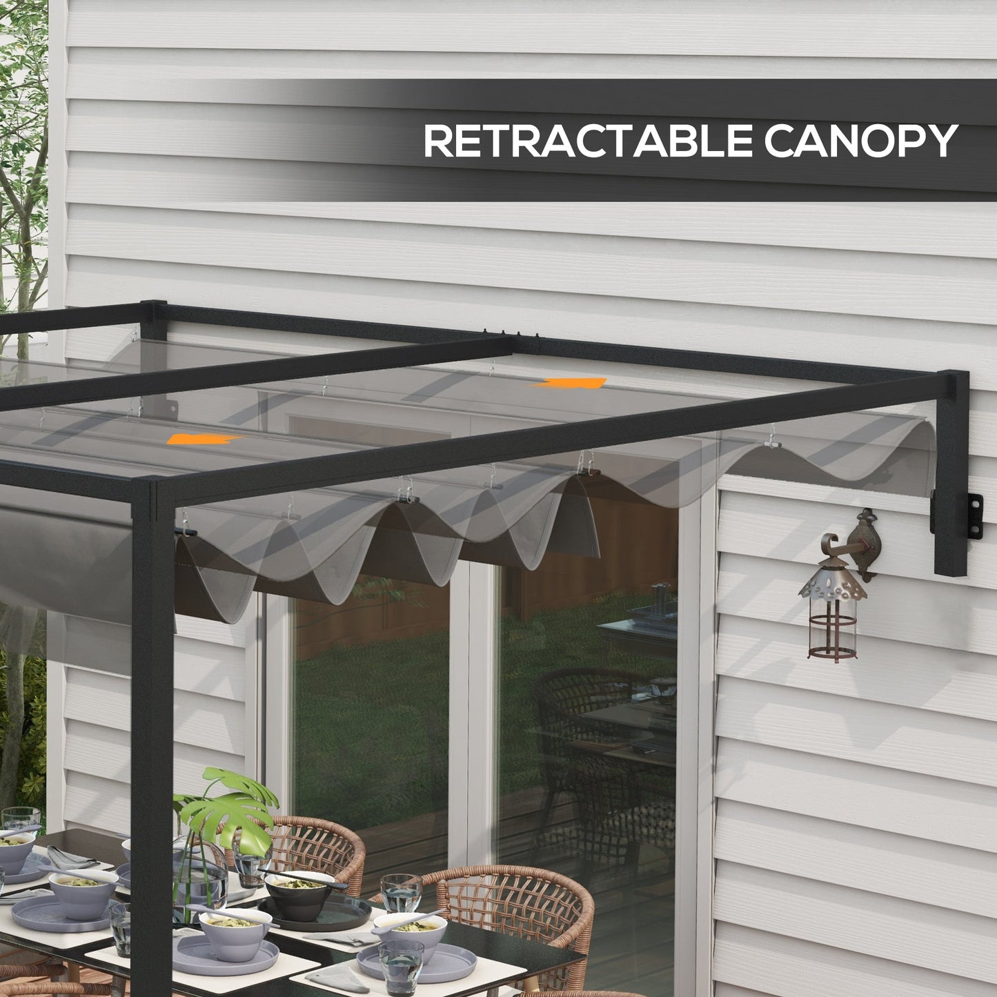 Outsunny 3 x 4m Lean To Steel Pergola z ruchomym zadaszeniem materiałowym - ciemnoszary