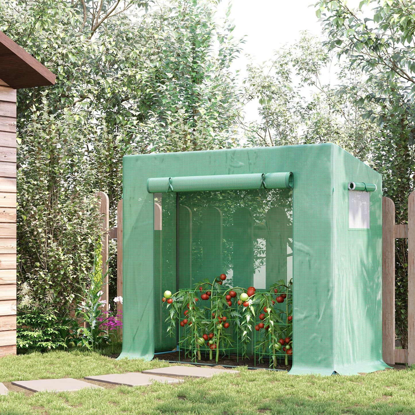 Outsunny Mała szklarnia ogrodowa typu walk-in ze stalową ramą, dużymi drzwiami rolowanymi i oknami, 200Lx76Wx168Hcm, zielona