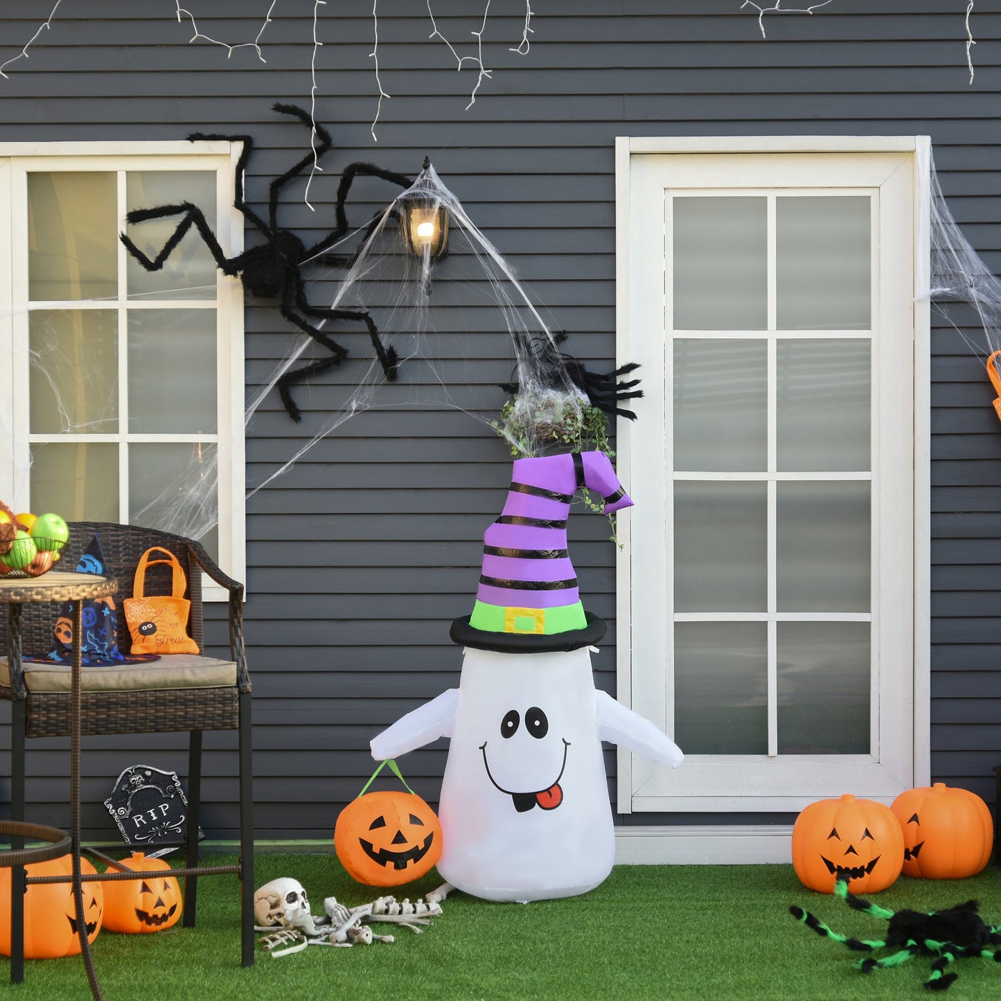 HOMCOM 1,2 m Duch czarownicy Halloween nadmuchiwana dekoracja z diodami LED Akcesoria wentylatora Latarnia z dyni Dzieci Dorosła zabawa Odporna na warunki atmosferyczne Wewnątrz Na zewnątrz Sezonowa