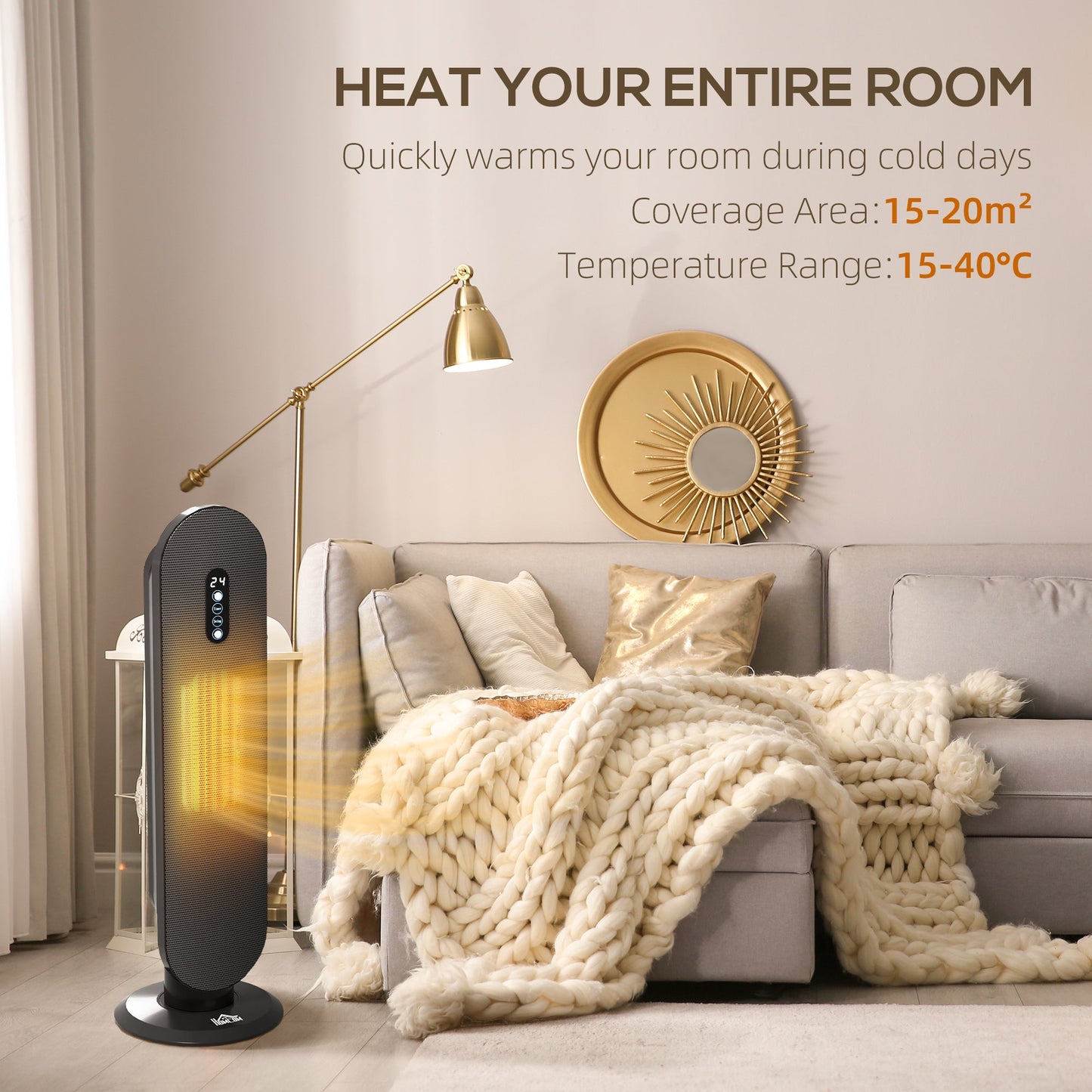 HOMCOM 45 Oscillating Ceramic Space Heater, with Remote - Black