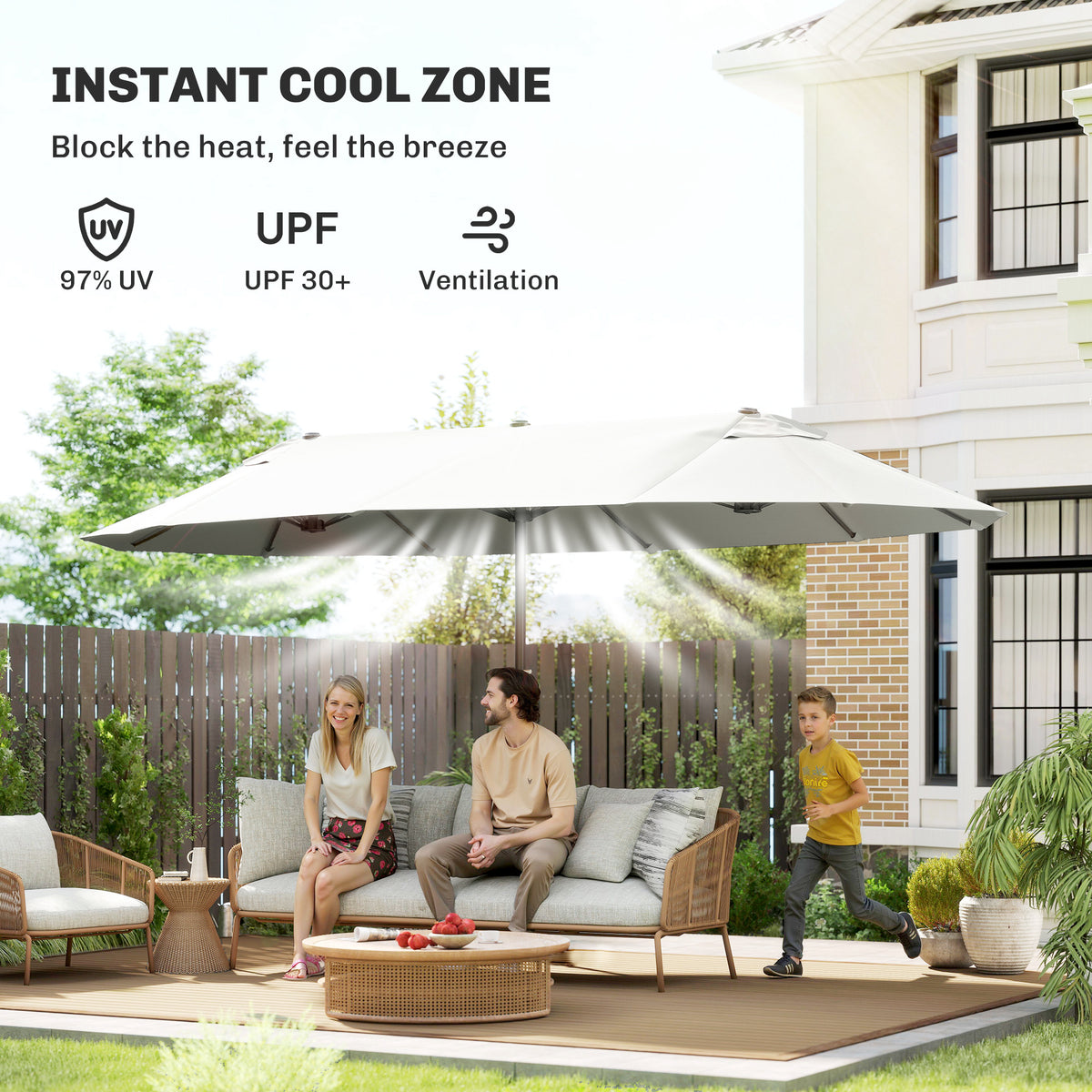 Outsunny 4.6m Double Garden Parasol - Beige
