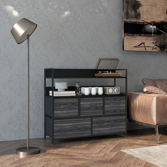 HOMCOM Rustic Chest of Five Fabric Drawers in Black, image 2