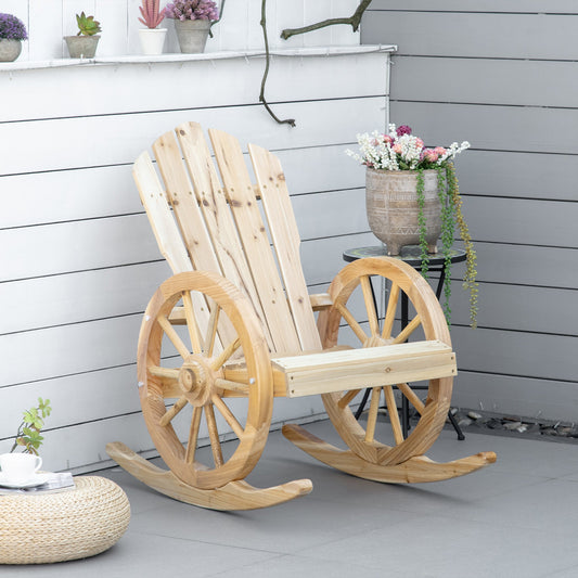 Outsunny Wooden Adirondack Rocking Chair Reclining Armchair Outdoor Garden Furniture Patio Porch Rocker - Natural