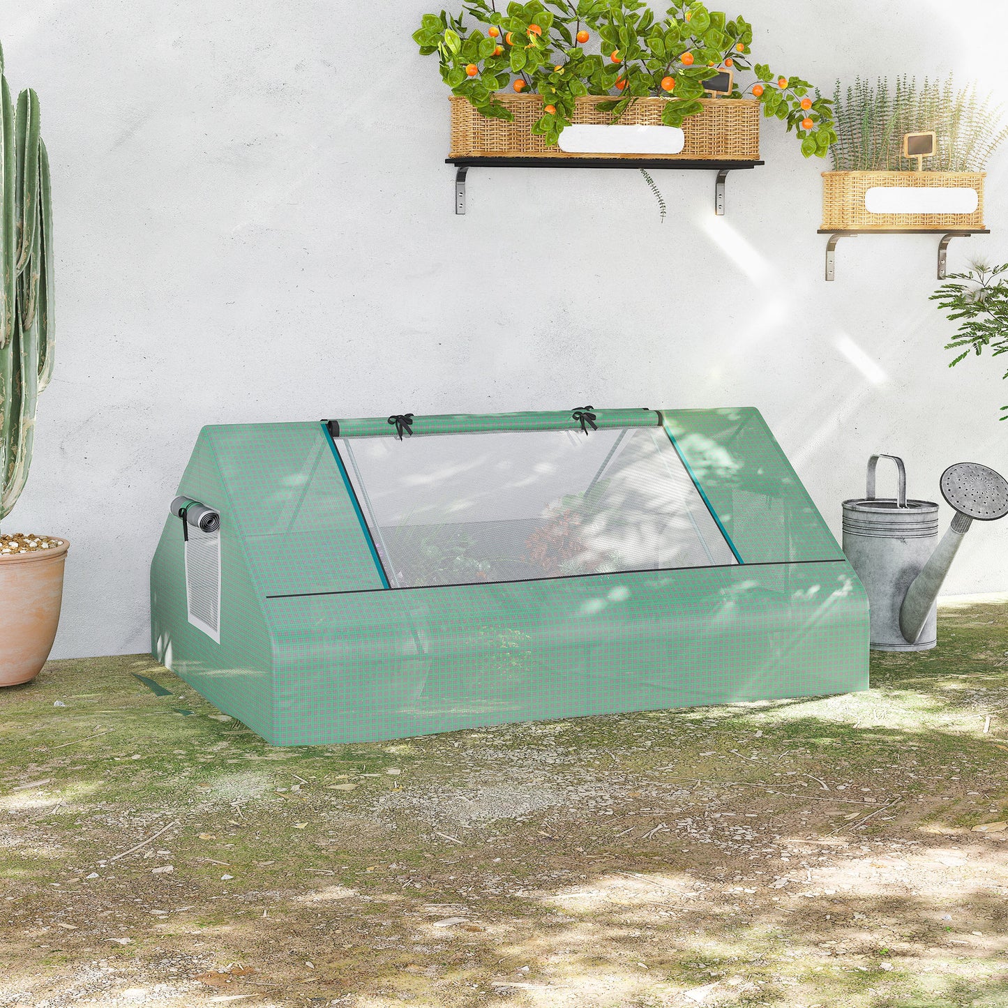 Outsunny Mini Greenhouse, przenośna mała szklarnia ogrodowa z zapinanymi na zamek oknami i drzwiami, 180 x 140 x 80 cm, ciemnozielona