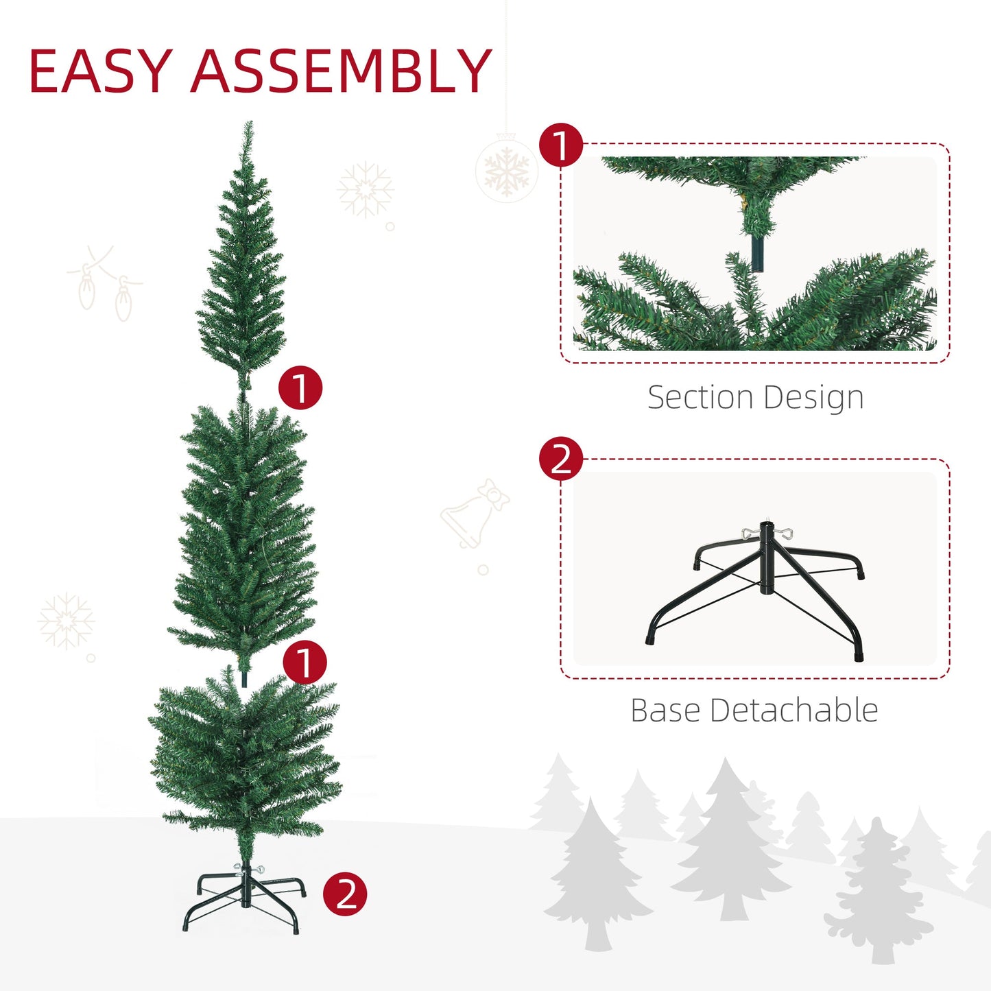 HOMCOM 6' Artificial Prelit Christmas Trees Holiday DŽcor with Colourful LED Lights, Pencil Shape, Steel Base