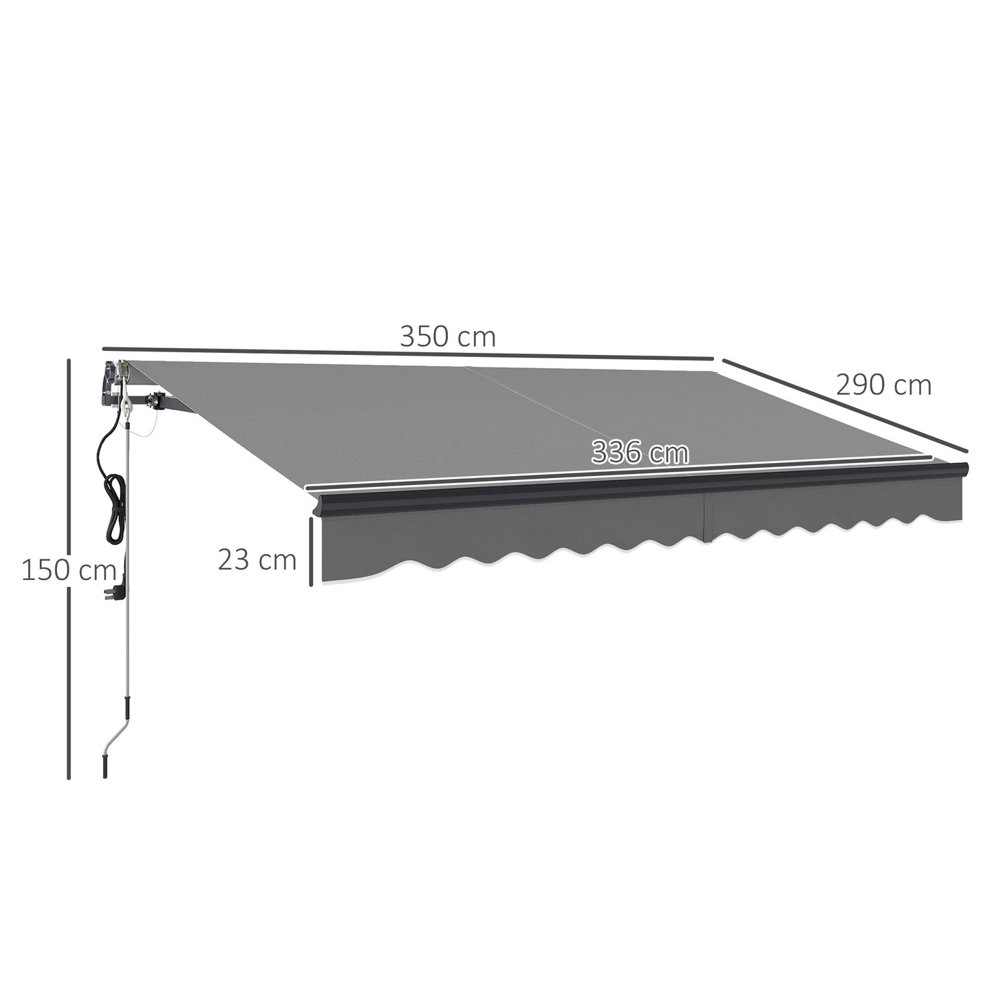 Outsunny 3.5 x 3(m) Electric Awning with Remote Controller, Aluminium Frame DIY Retractable Awning, UV30+ Sun Shade Canopy for Garden Patio Deck Door Window, Dark Grey