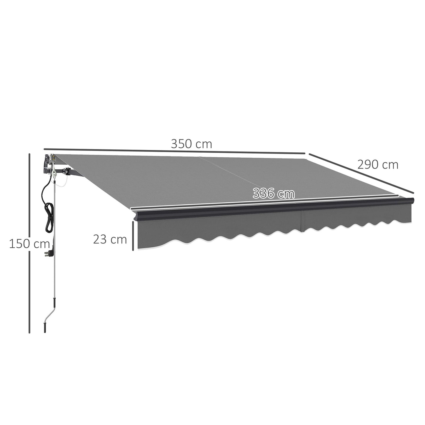 Outsunny 3,5 x 3(m) Elektryczna markiza z pilotem, aluminiowa rama, markiza DIY, zwijana, UV30+, daszek przeciwsłoneczny do ogrodu, tarasu, drzwi i okna, ciemnoszary