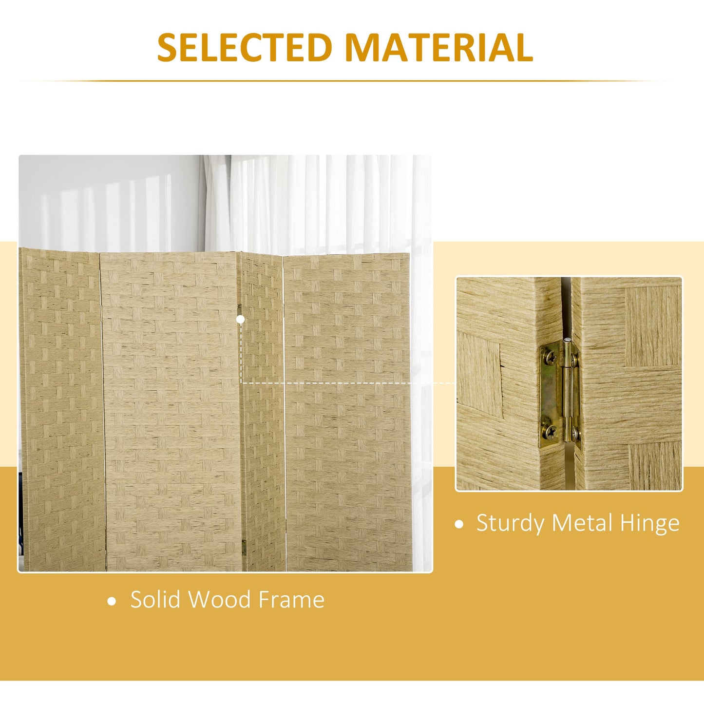 HOMCOM 4-Panel Room Dividers, Wave Fibre Freestanding Folding Privacy Screen Panels, Partition Wall Divider for Indoor Bedroom Office, 170Â cm, Brown