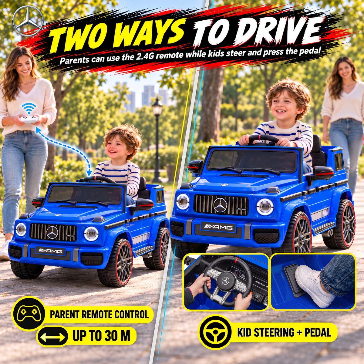 AIYAPLAY Licensed Mercedes-AMG G63 12V Kids Ride on Car with Remote Dual Motors Rear Suspension Slow Start for 3-6 Years, Blue