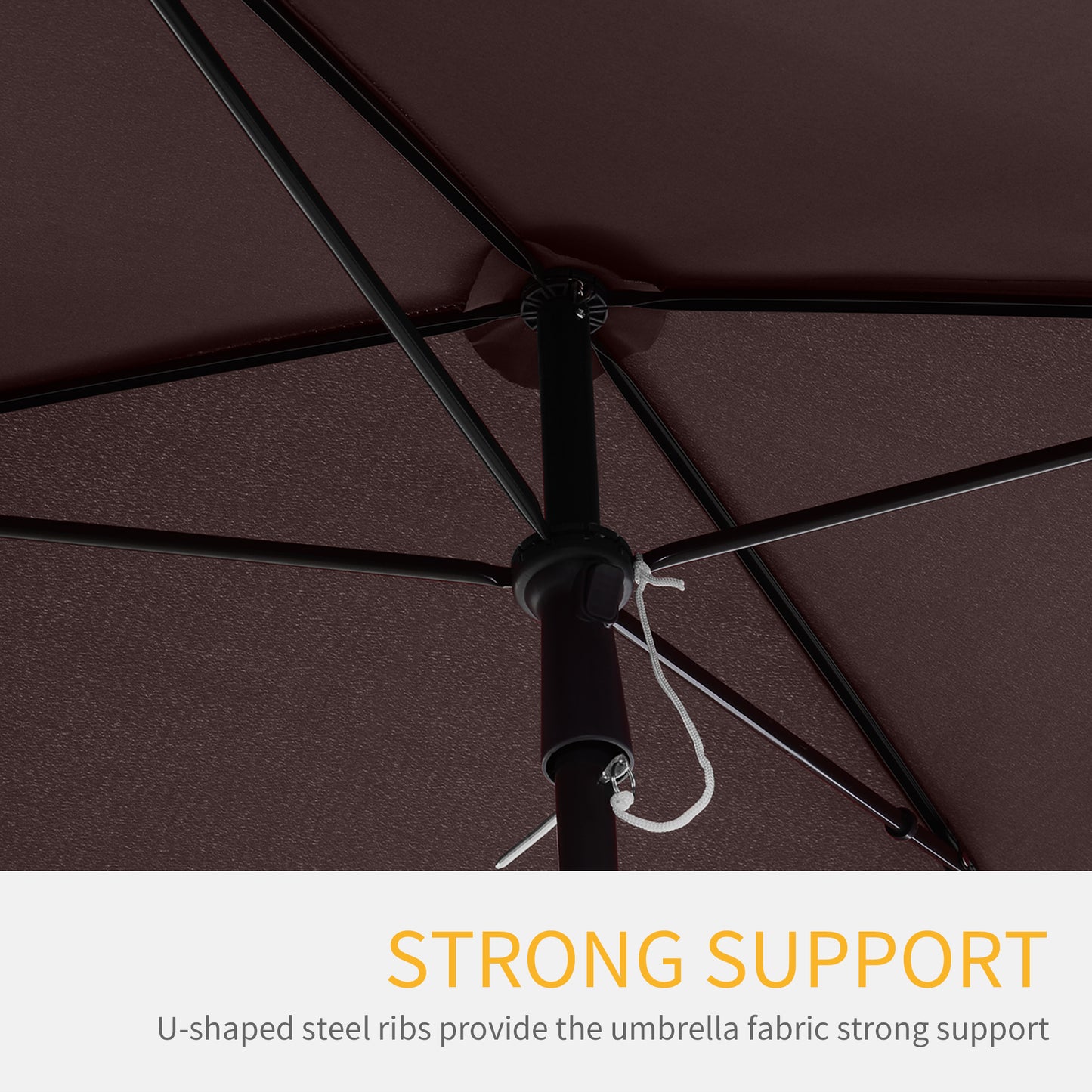 Outsunny Garden Parasol Parasol, Parasol ogrodowy na targowisko zewnętrzne z falbankami i aluminiowym drążkiem, prostokątny, uchylny daszek przeciwsłoneczny, 2 x 1,3 m, brązowy
