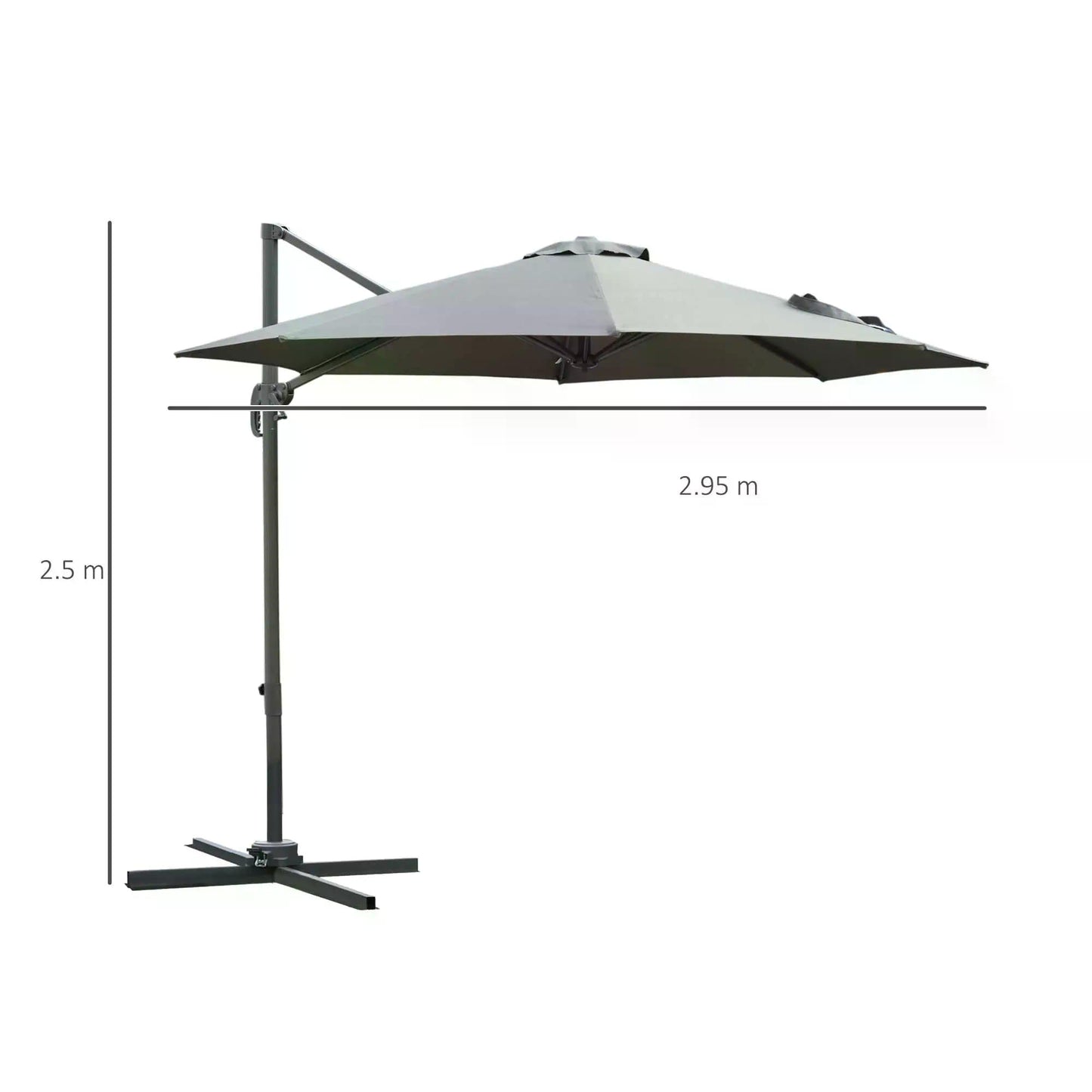 Outsunny 3(m) Parasol wiszący z wysięgnikiem, obrotowy 360° z podstawą w kolorze ciemnoszarym