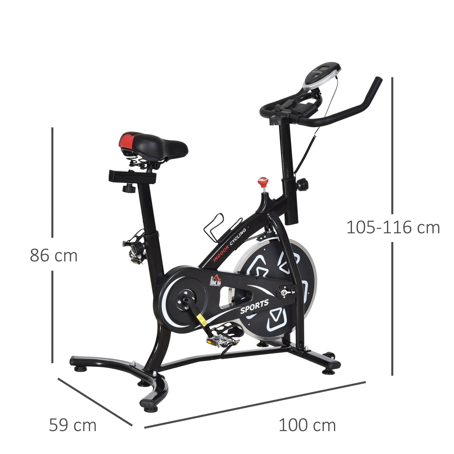 HOMCOM Indoor Stacjonarny rower treningowy 6 kg Flywheel Fitness Cardio Workout Bke Trainer do domowej siłowni z regulowanym oporem Monitor LCD Pad i uchwyt na butelkę Czarny