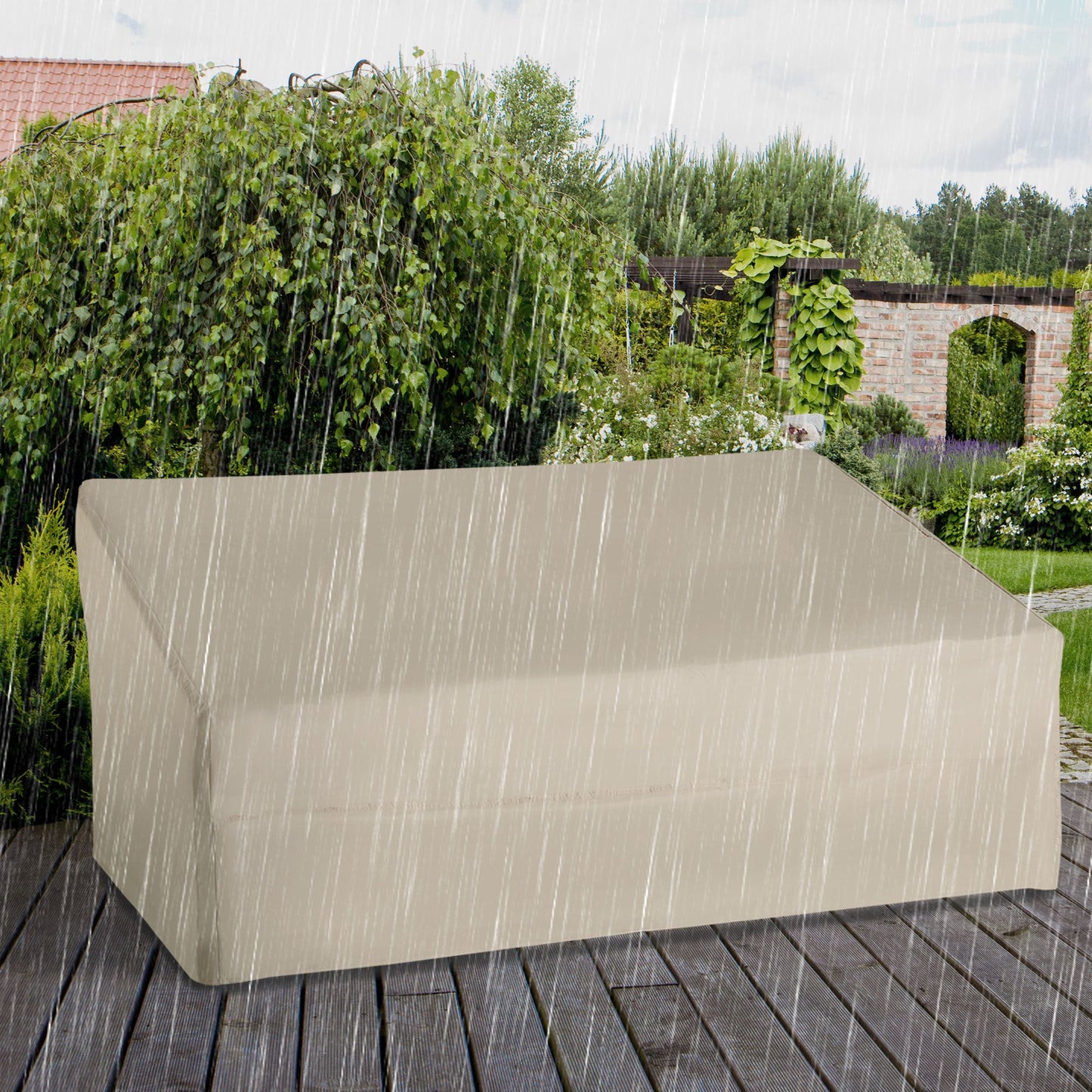 Pokrowiec na meble ogrodowe Outsunny 600D Oxford Cloth, wodoodporny, na sofę 3-osobową, na patio, do użytku na zewnątrz, beżowy, 218 x 111 x 63-101 cm