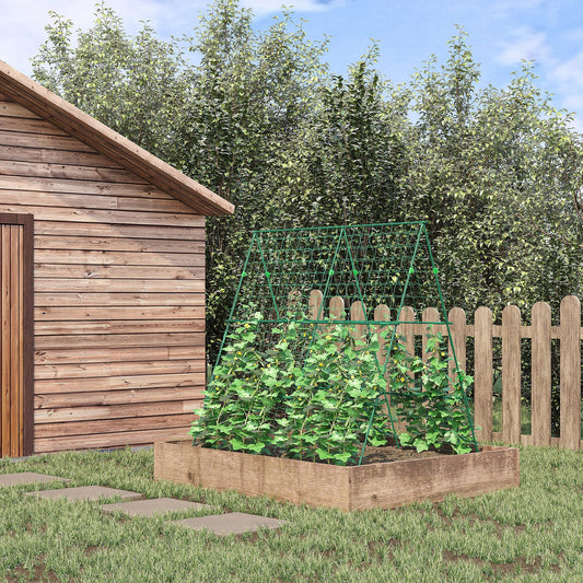 Outsunny Garden Cucumber Trellis for Climbing Plants, A-Frame Trellis Plant Support with Climbing Net, DIY Adjustable Cucumber Support Frame for Raised Bed, Vegetables, Flowers, Fruit, Green