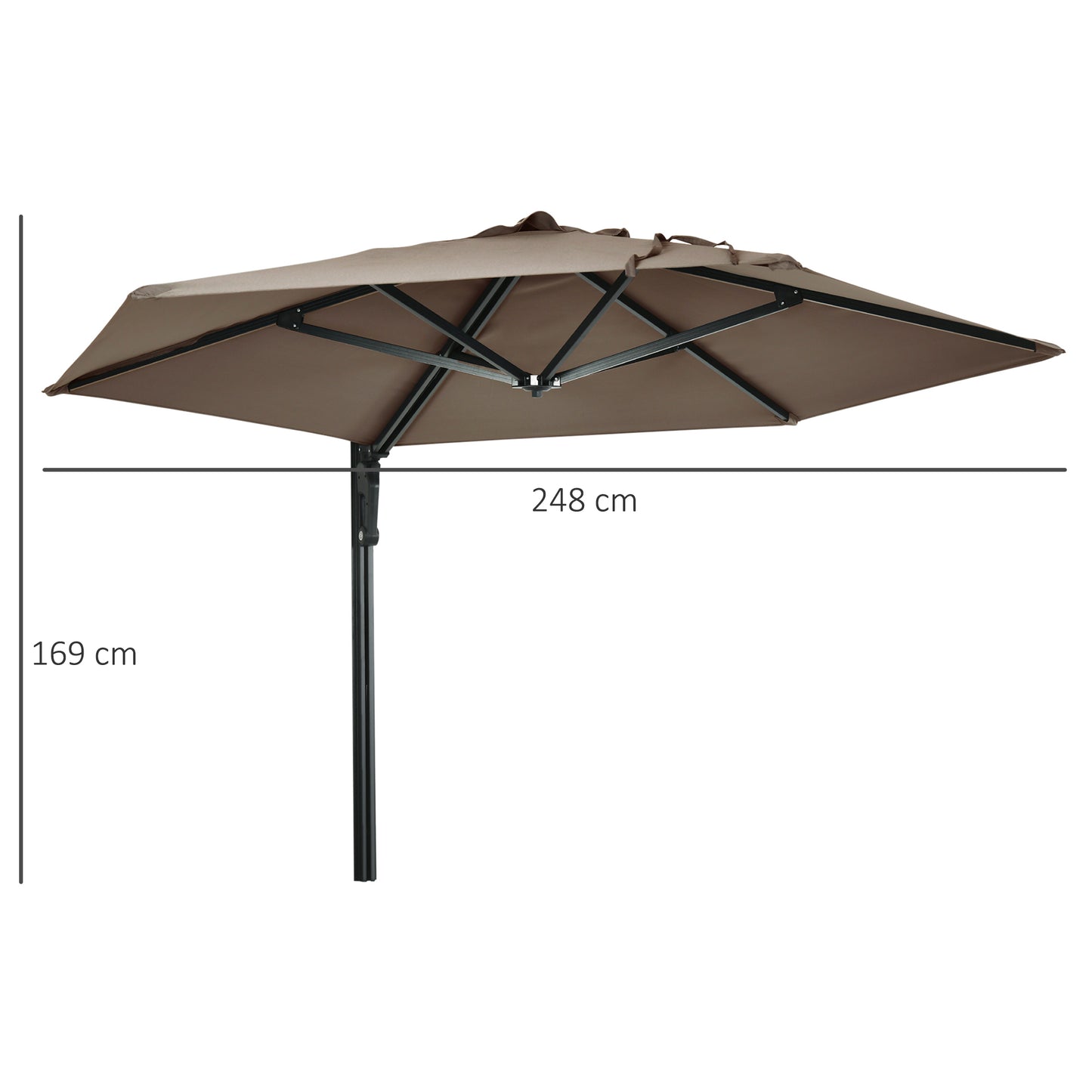 Outsunny 2,5 m Parasol ścienny, ręcznie pchany parasol ogrodowy z daszkiem obrotowym o 180 stopni na werandę, taras, do ogrodu, 250 cm, khaki