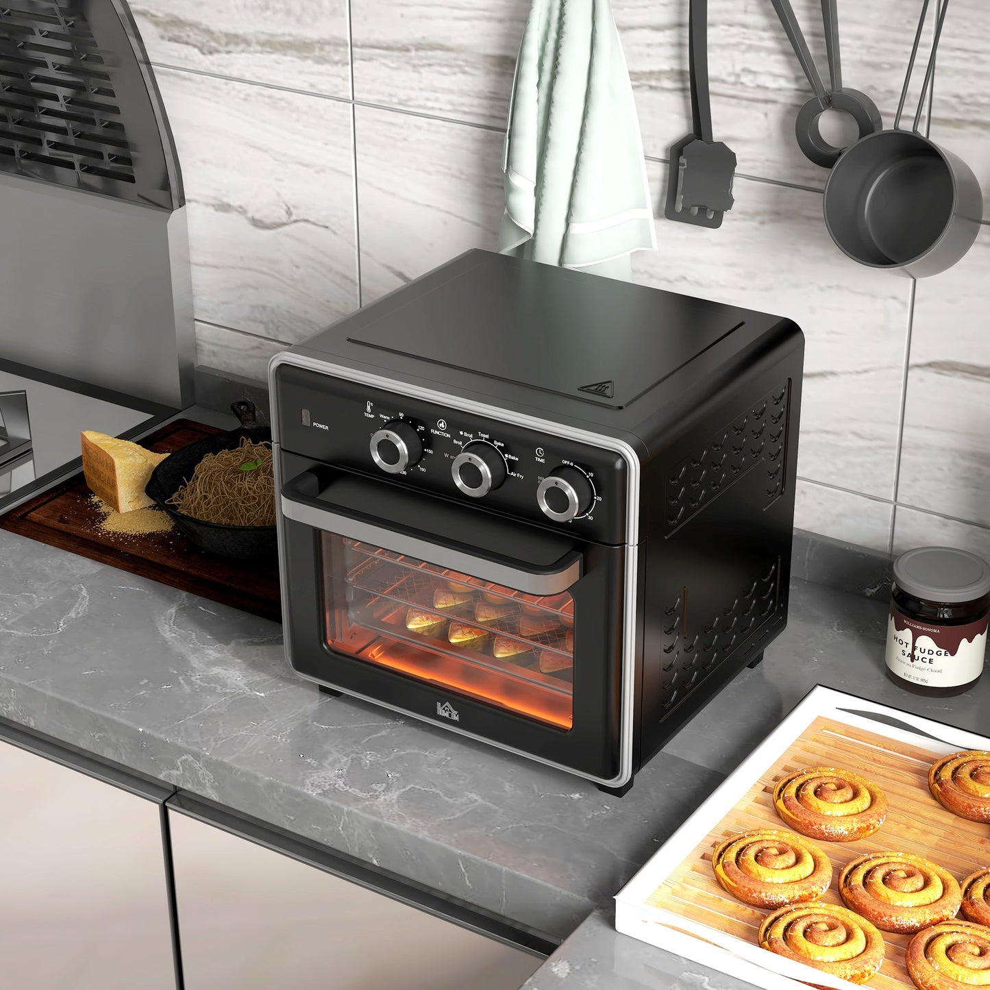 HOMCOM 20L 90-230_ Mini Convection Oven, with Air Fry Function - Black