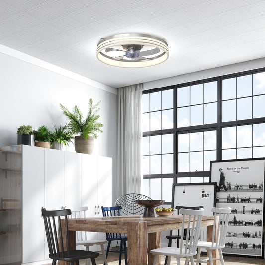 HOMCOM Ceiling Fans with Lights and Remote & App Control, 50cm LED Ceiling Fan Light with 3 Colour Temperatures, 6 Speed, Silver