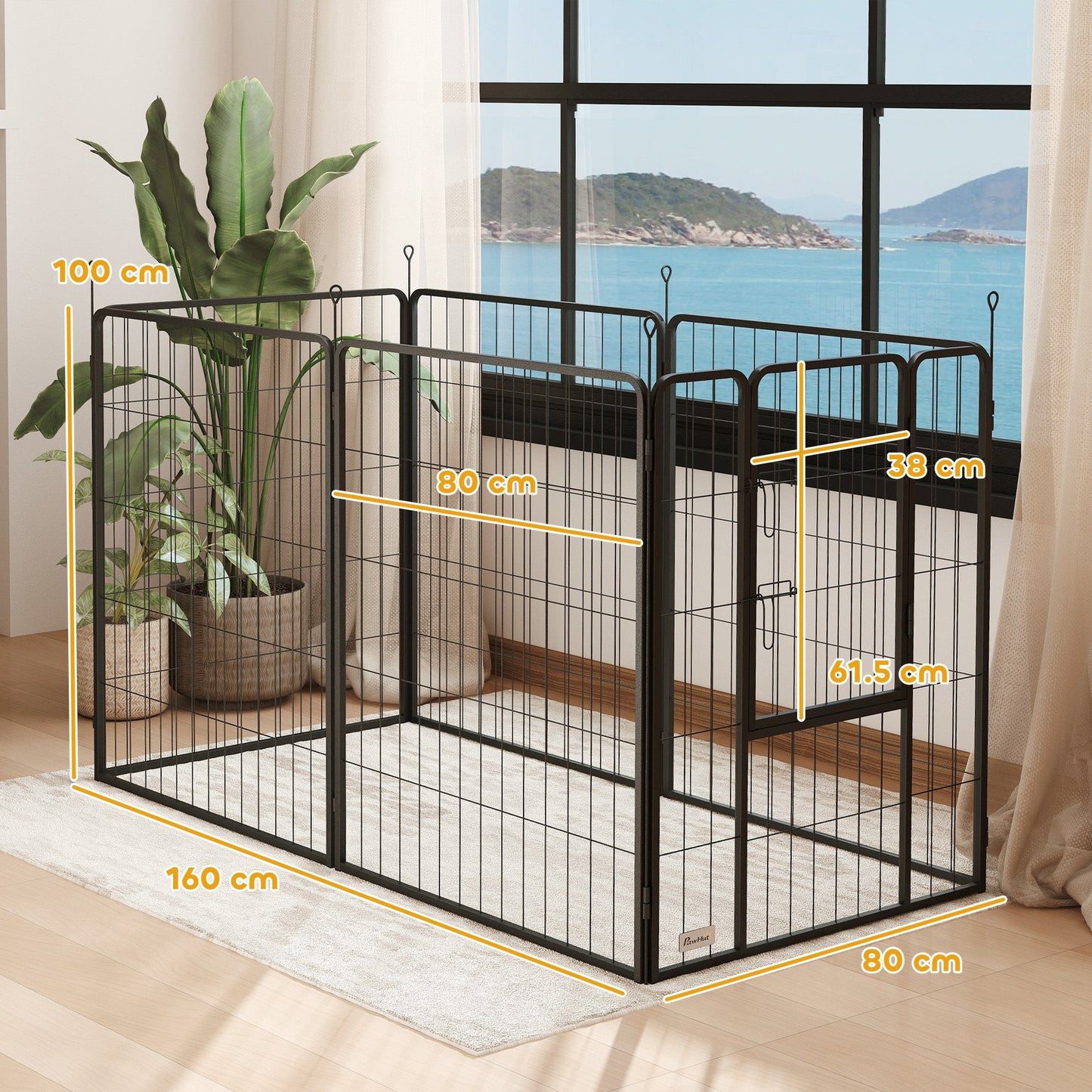 PawHut 6 Panels Dog Playpen, przenośny, odłączany kojec dla szczeniąt z drzwiczkami, dla dużych psów, 100 cm wysokości, czarny