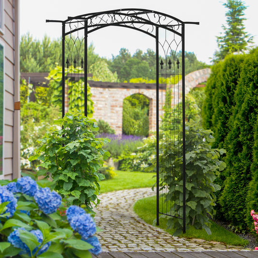 Outsunny 211cm Height Metal Garden Arch Arbor for Wedding Decor for Climbing Plants and Outdoor Decoration