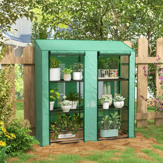 Outsunny Three-Shelf Mini Greenhouse in Green, image 2