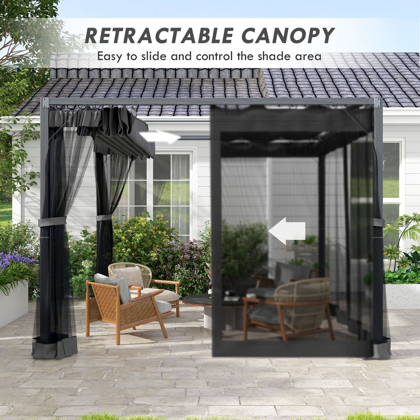 Outsunny 3 x 3m aluminiowa pergola z rozsuwanym dachem - ciemnoszary