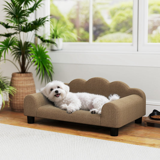 PawHut Elevated Dog Sofa Bed, Breathable Pet Sofa with Backrest and Armrest for Small Dogs, Brown