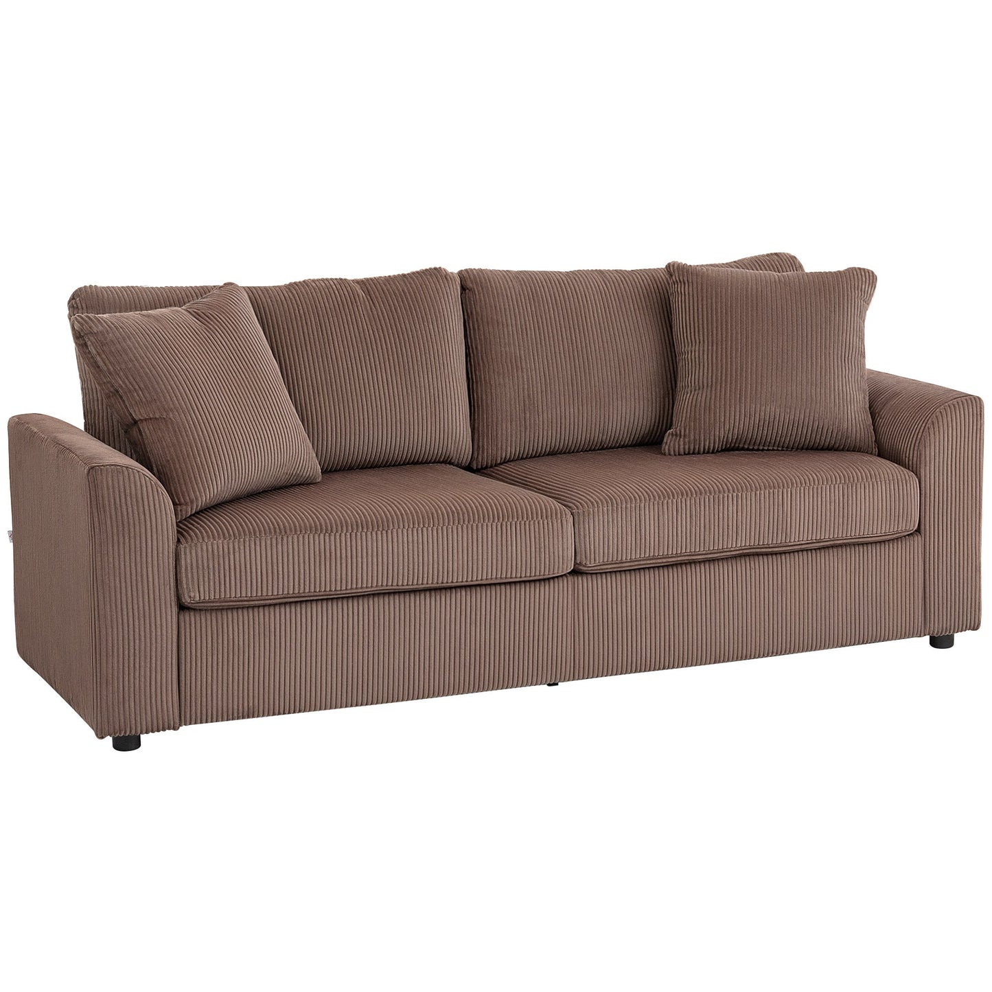 HOMCOM Nowoczesna 3-osobowa sofa z poduszką sprężynową, 212 cm, materiałowa, Jumbo Cord Sofa Couch z 2 poduszkami dekoracyjnymi, tapicerowana sofa z kordu do salonu, sypialni, domowego biura, kawiarni