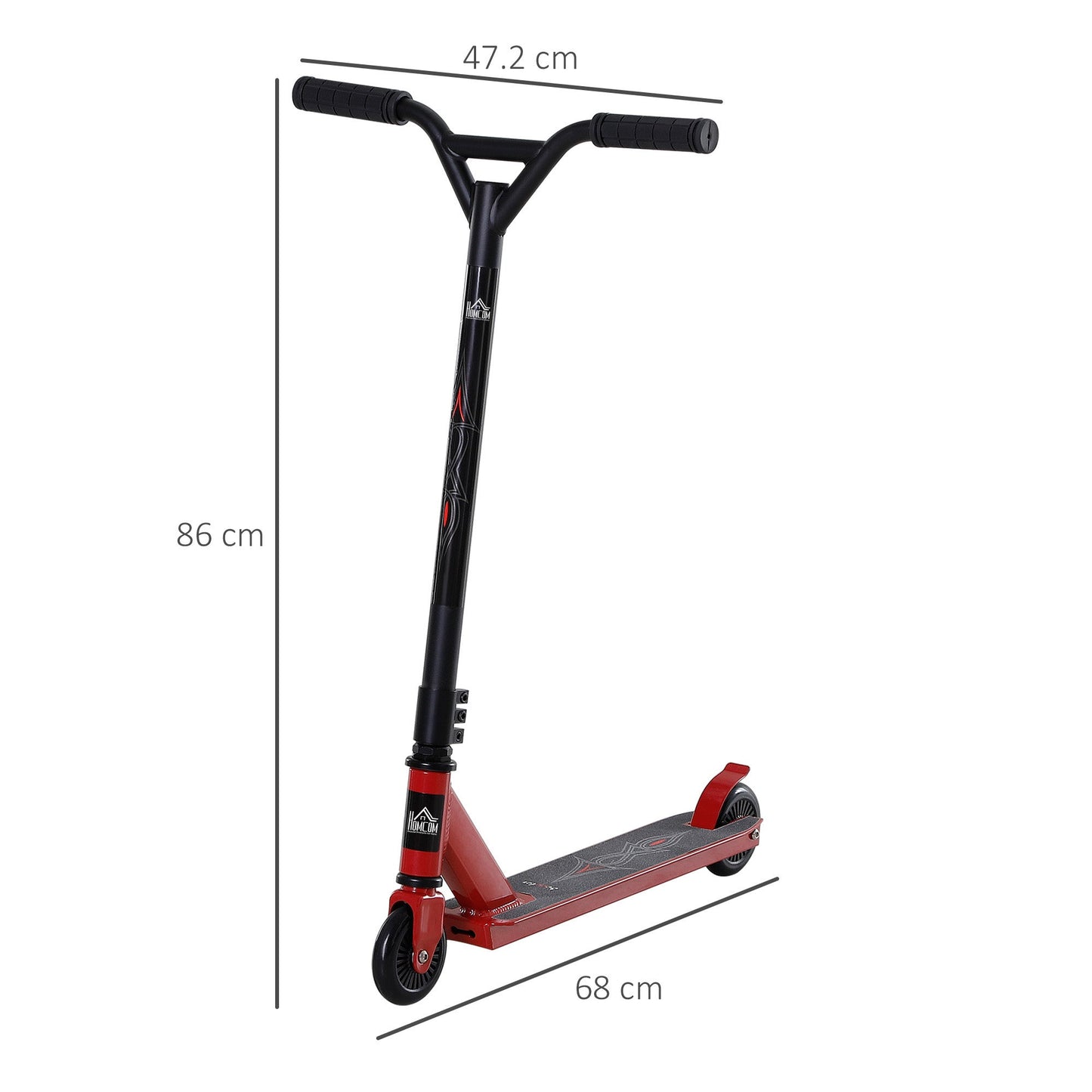 HOMCOM Teens Lightweight Steel Stunt Scooter Red