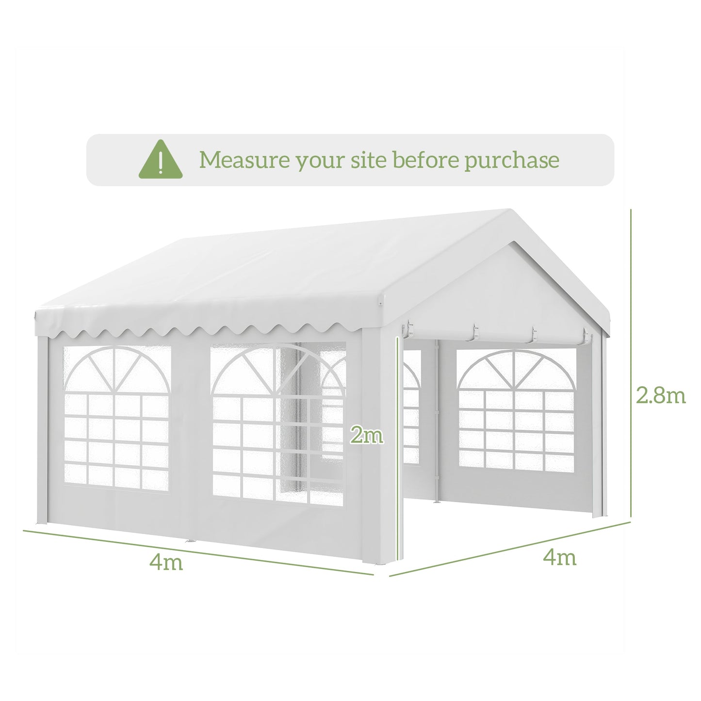 Outsunny 4m x 4 m Garden Gazebo Portable Carport Shelter with Removable Sidewalls & Double Doors, Heavy Duty Party Tent Car Canopy
