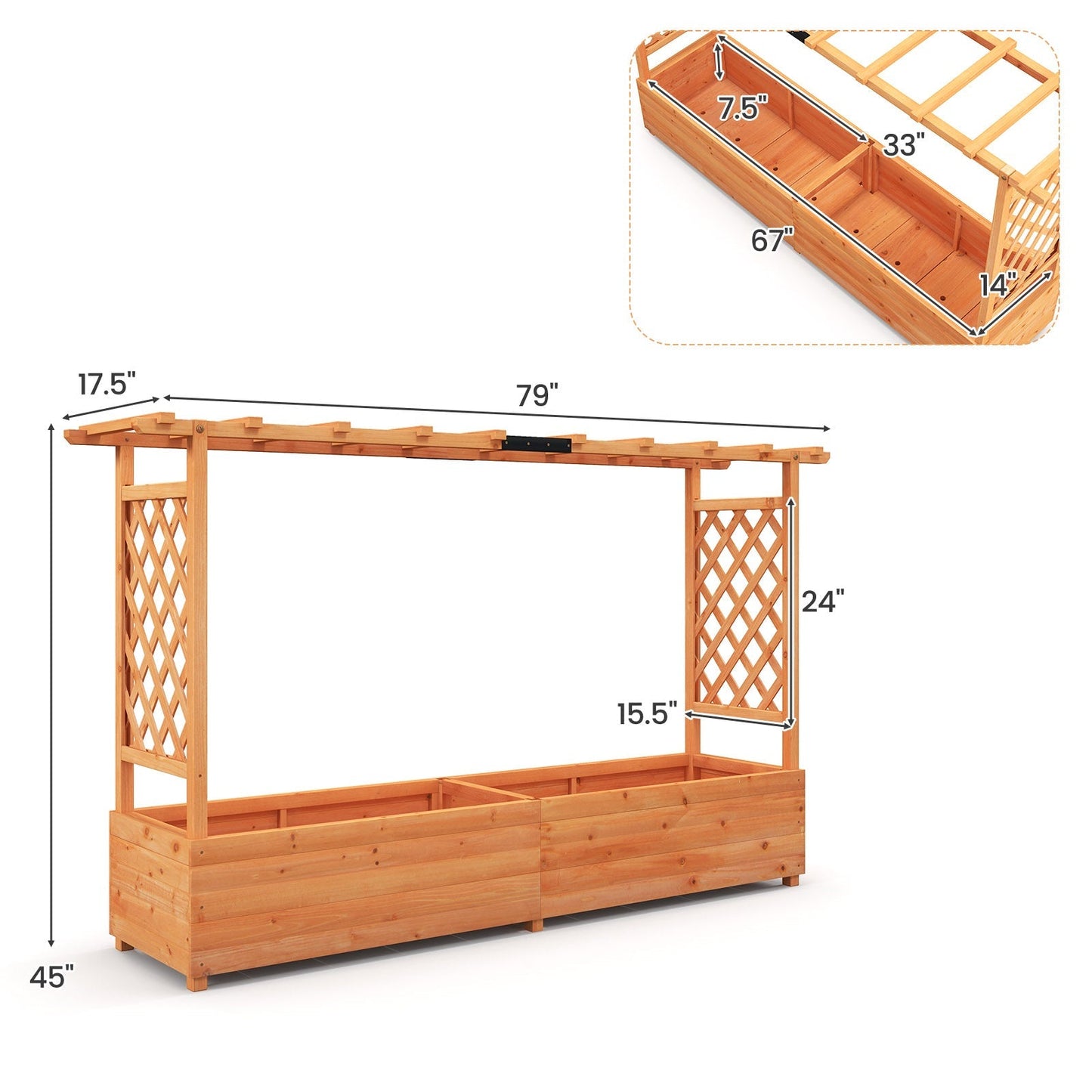 Raised Garden Bed with Side Trellis Hanging Roof and Planter Box-Orange