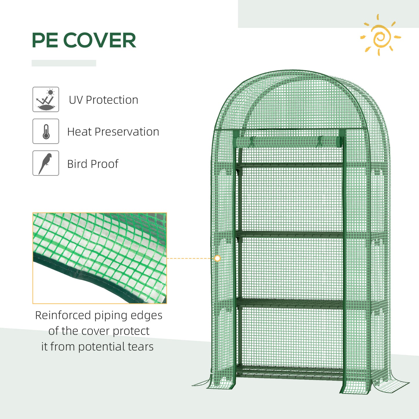 Outsunny 4-poziomowa mini szklarnia do użytku na zewnątrz, przenośna szklarnia do roślin ogrodowych z półką do przechowywania, zwijane drzwi zapinane na zamek, metalowa rama i pokrowiec z polietylenu, 80 x 49 x 160 cm, zielona