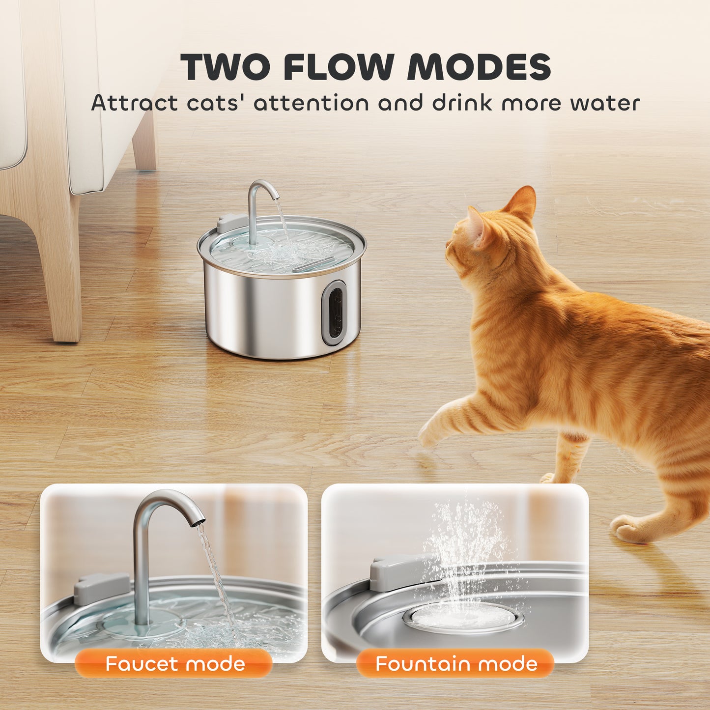 PawHut 2.5L Stainless Steel Cat Water Fountain for Drinking with Ultra-Silent Pump, Water-Level Window, Filters