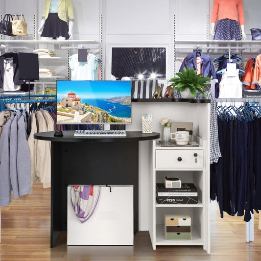 Reception Desk with Lockable Drawer and Adjustable Shelf for Office-Black