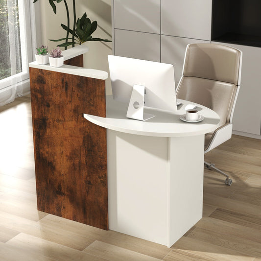 Reception Desk with Lockable Drawer and Adjustable Shelf for Office-Brown